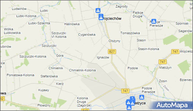mapa Ignaców gmina Wojciechów, Ignaców gmina Wojciechów na mapie Targeo