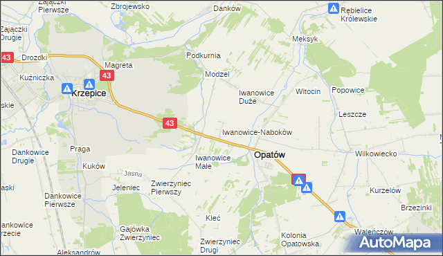 mapa Iwanowice-Naboków, Iwanowice-Naboków na mapie Targeo