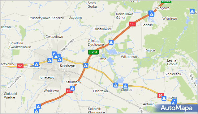 mapa Iwno gmina Kostrzyn, Iwno gmina Kostrzyn na mapie Targeo