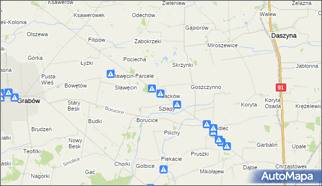 mapa Jacków gmina Daszyna, Jacków gmina Daszyna na mapie Targeo