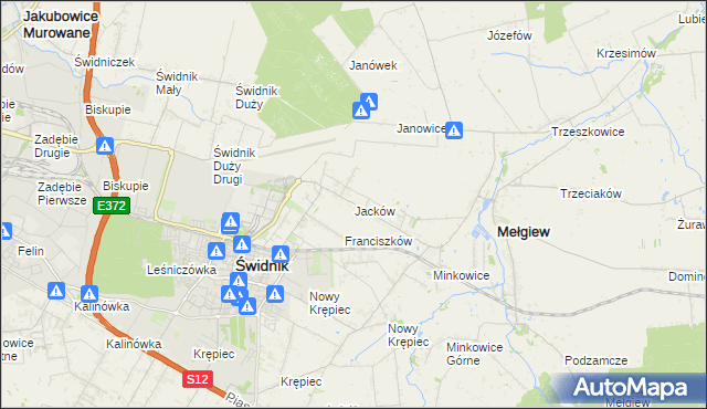 mapa Jacków gmina Mełgiew, Jacków gmina Mełgiew na mapie Targeo