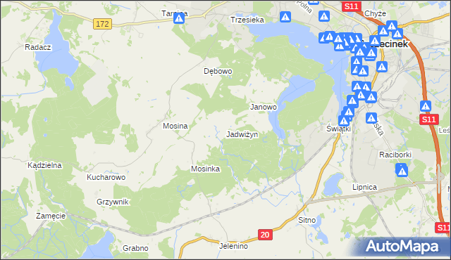 mapa Jadwiżyn gmina Szczecinek, Jadwiżyn gmina Szczecinek na mapie Targeo