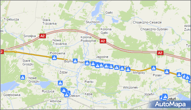 mapa Jagodne gmina Kotuń, Jagodne gmina Kotuń na mapie Targeo