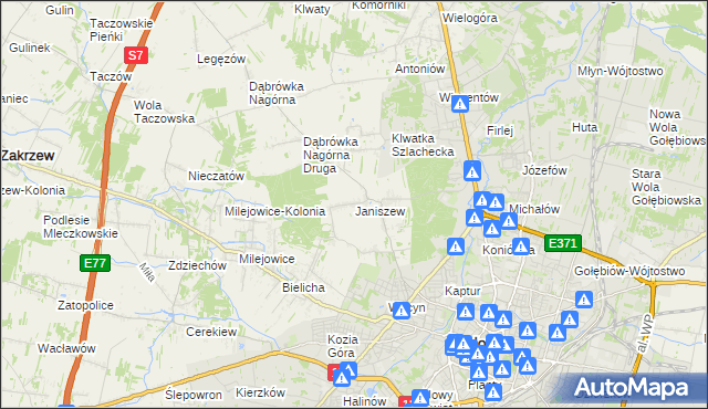 mapa Janiszew gmina Zakrzew, Janiszew gmina Zakrzew na mapie Targeo