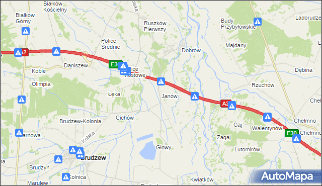 mapa Janów gmina Brudzew, Janów gmina Brudzew na mapie Targeo