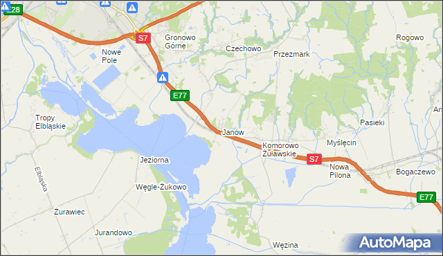 mapa Janów gmina Elbląg, Janów gmina Elbląg na mapie Targeo