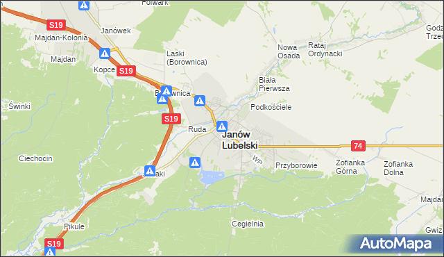 mapa Janów Lubelski, Janów Lubelski na mapie Targeo