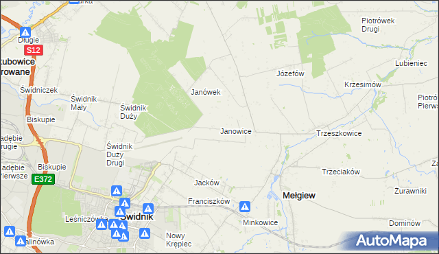 mapa Janowice gmina Mełgiew, Janowice gmina Mełgiew na mapie Targeo