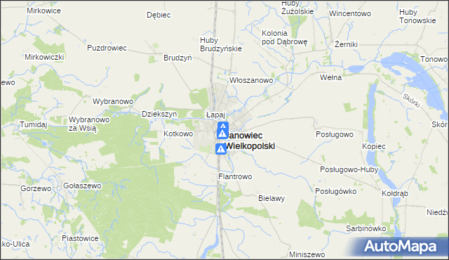 mapa Janowiec Wielkopolski, Janowiec Wielkopolski na mapie Targeo