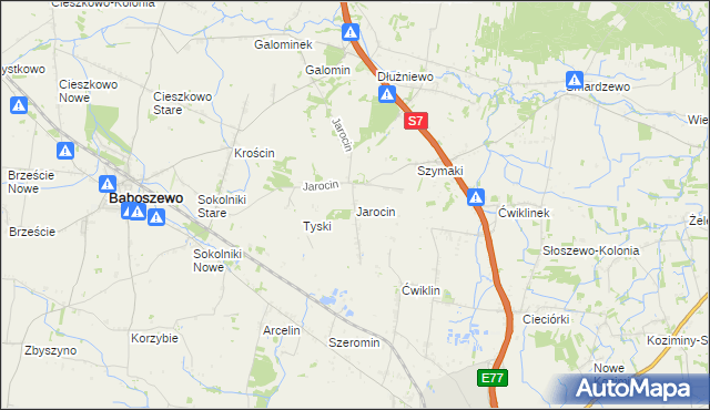 mapa Jarocin gmina Baboszewo, Jarocin gmina Baboszewo na mapie Targeo