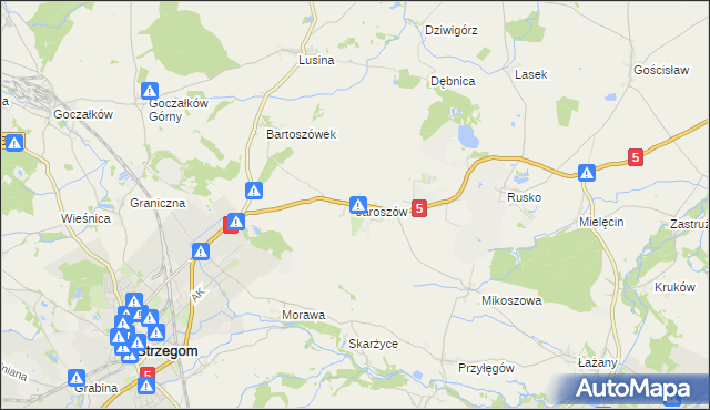 mapa Jaroszów gmina Strzegom, Jaroszów gmina Strzegom na mapie Targeo