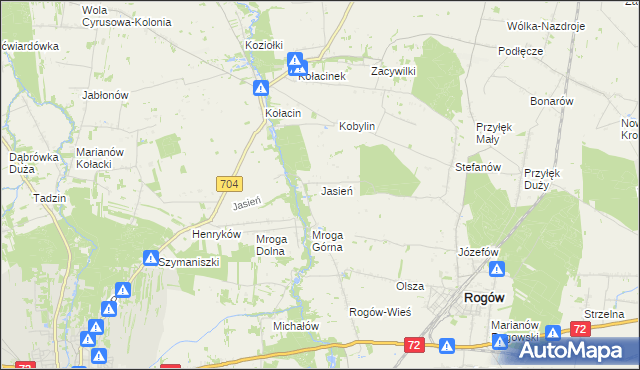 mapa Jasień gmina Rogów, Jasień gmina Rogów na mapie Targeo