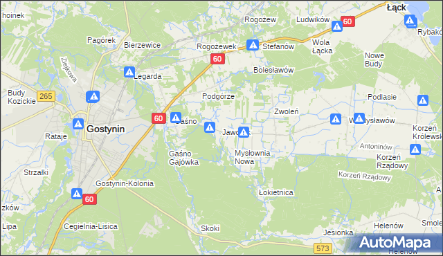 mapa Jaworek gmina Gostynin, Jaworek gmina Gostynin na mapie Targeo