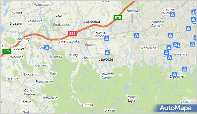 mapa Jaworze powiat bielski, Jaworze powiat bielski na mapie Targeo