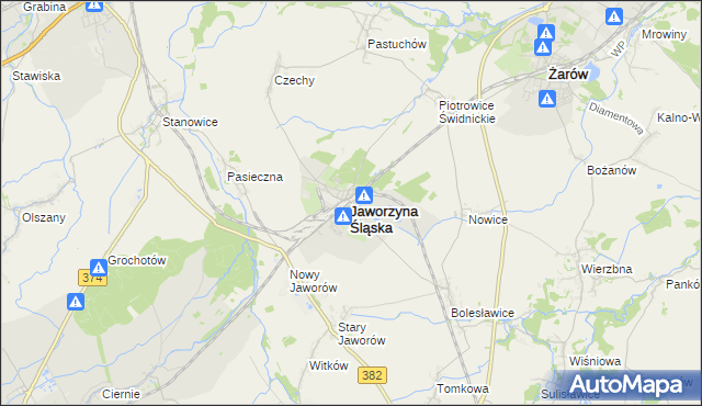 mapa Jaworzyna Śląska, Jaworzyna Śląska na mapie Targeo