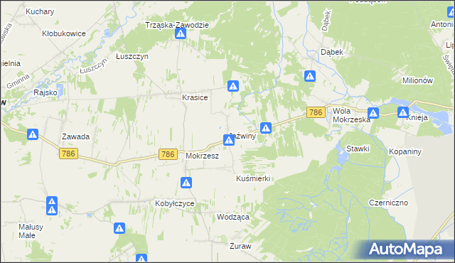 mapa Jaźwiny gmina Mstów, Jaźwiny gmina Mstów na mapie Targeo