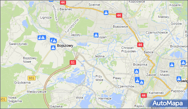 mapa Jedlina gmina Bojszowy, Jedlina gmina Bojszowy na mapie Targeo