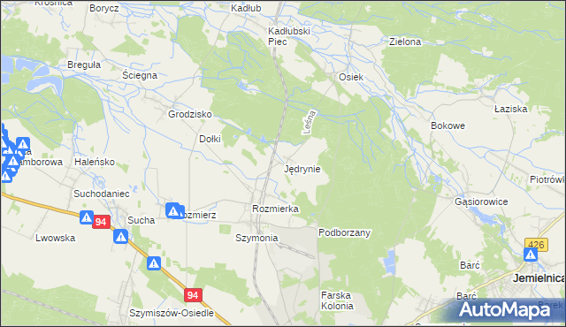 mapa Jędrynie, Jędrynie na mapie Targeo