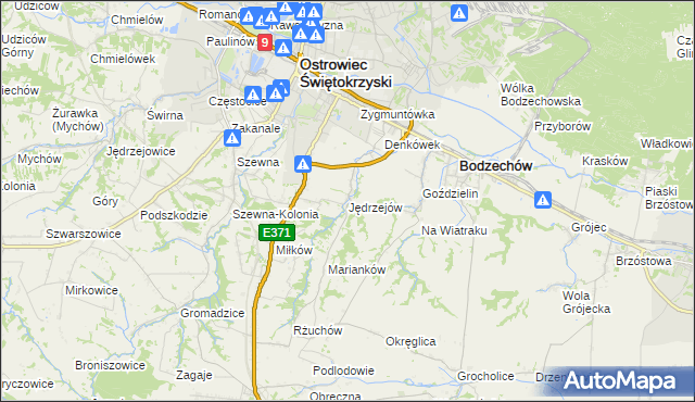 mapa Jędrzejów gmina Bodzechów, Jędrzejów gmina Bodzechów na mapie Targeo