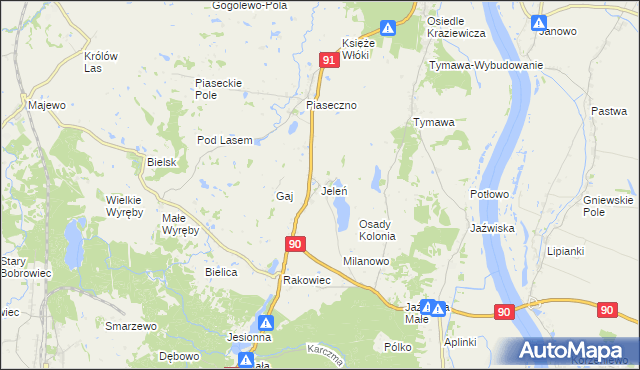 mapa Jeleń gmina Gniew, Jeleń gmina Gniew na mapie Targeo