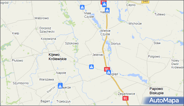 mapa Jeleniec gmina Papowo Biskupie, Jeleniec gmina Papowo Biskupie na mapie Targeo
