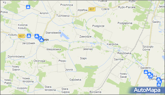 mapa Jeleniec gmina Stanin, Jeleniec gmina Stanin na mapie Targeo