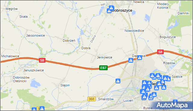 mapa Jenkowice gmina Oleśnica, Jenkowice gmina Oleśnica na mapie Targeo