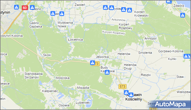 mapa Jesionka gmina Szczawin Kościelny, Jesionka gmina Szczawin Kościelny na mapie Targeo