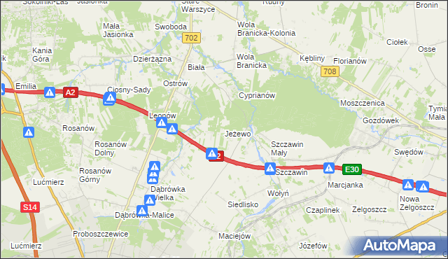 mapa Jeżewo gmina Zgierz, Jeżewo gmina Zgierz na mapie Targeo