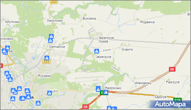 mapa Jezierzyce gmina Słupsk, Jezierzyce gmina Słupsk na mapie Targeo