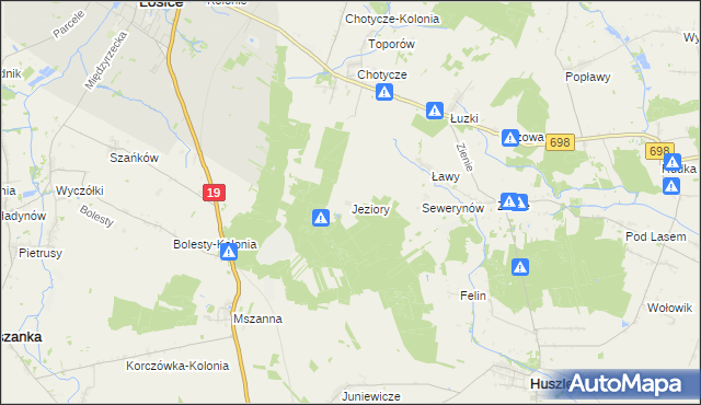 mapa Jeziory gmina Łosice, Jeziory gmina Łosice na mapie Targeo