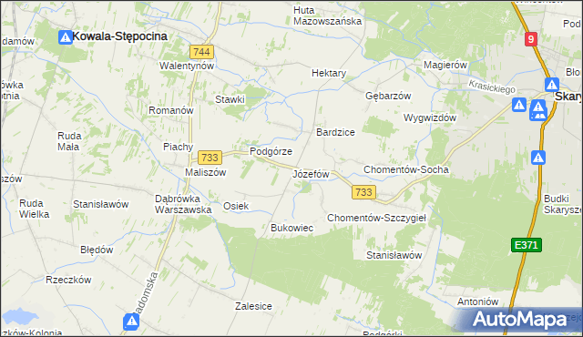 mapa Józefów gmina Kowala, Józefów gmina Kowala na mapie Targeo