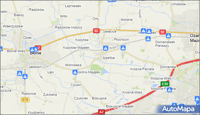 mapa Józefów gmina Ożarów Mazowiecki, Józefów gmina Ożarów Mazowiecki na mapie Targeo