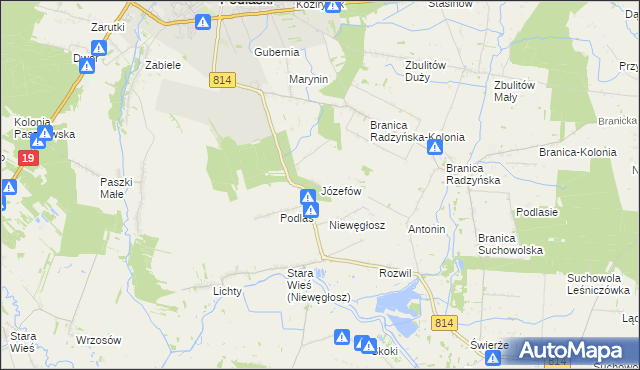 mapa Józefów gmina Radzyń Podlaski, Józefów gmina Radzyń Podlaski na mapie Targeo