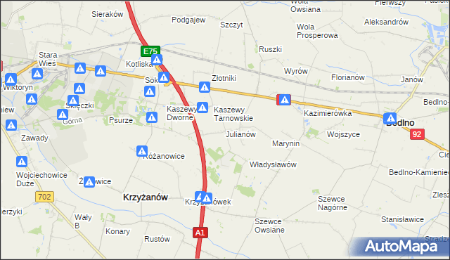 mapa Julianów gmina Krzyżanów, Julianów gmina Krzyżanów na mapie Targeo