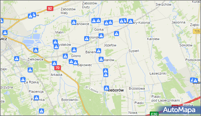 mapa Julianów gmina Nieborów, Julianów gmina Nieborów na mapie Targeo