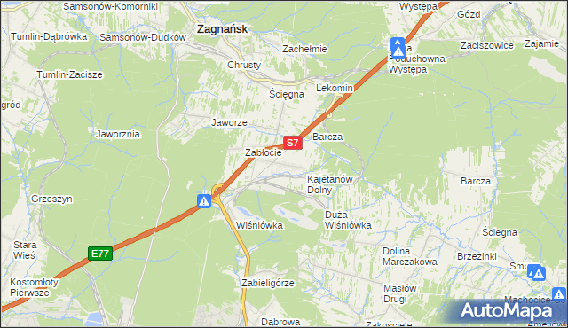 mapa Kajetanów gmina Zagnańsk, Kajetanów gmina Zagnańsk na mapie Targeo