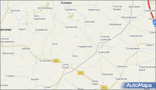 mapa Kajetanowo gmina Koneck, Kajetanowo gmina Koneck na mapie Targeo