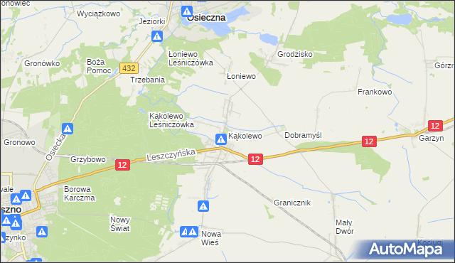 mapa Kąkolewo gmina Osieczna, Kąkolewo gmina Osieczna na mapie Targeo