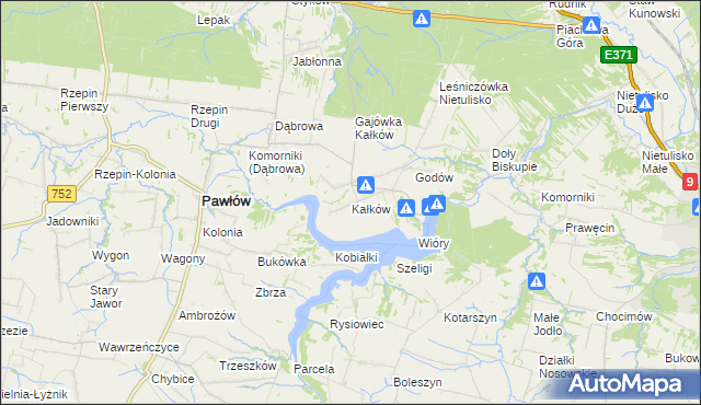 mapa Kałków gmina Pawłów, Kałków gmina Pawłów na mapie Targeo