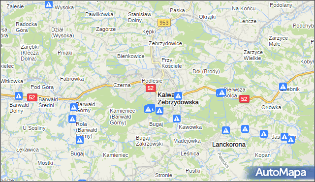 mapa Kalwaria Zebrzydowska, Kalwaria Zebrzydowska na mapie Targeo