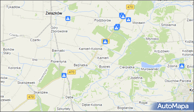 mapa Kamień gmina Ceków-Kolonia, Kamień gmina Ceków-Kolonia na mapie Targeo