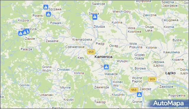 mapa Kamienica powiat limanowski, Kamienica powiat limanowski na mapie Targeo