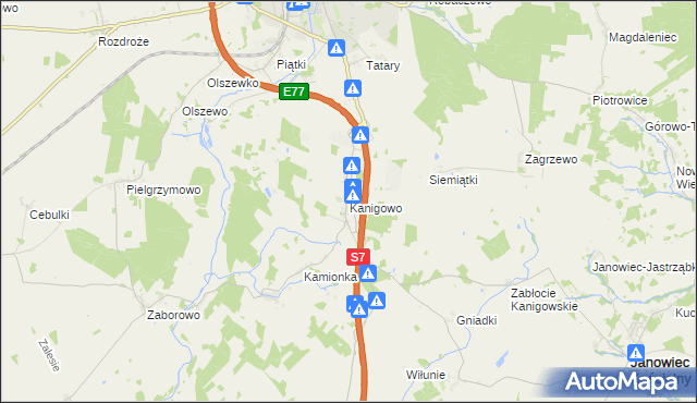 mapa Kanigowo gmina Nidzica, Kanigowo gmina Nidzica na mapie Targeo