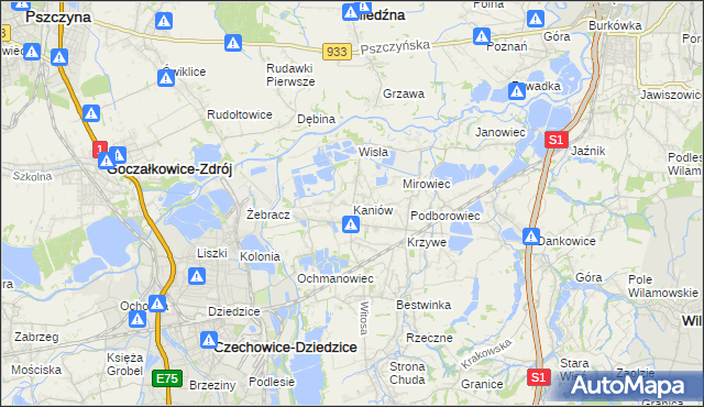 mapa Kaniów gmina Bestwina, Kaniów gmina Bestwina na mapie Targeo