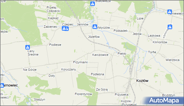 mapa Karczowice gmina Kozłów, Karczowice gmina Kozłów na mapie Targeo