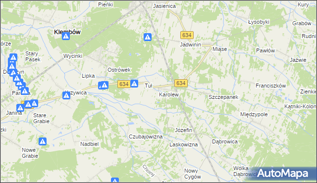mapa Karolew gmina Klembów, Karolew gmina Klembów na mapie Targeo