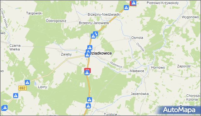 mapa Kąty gmina Dziadkowice, Kąty gmina Dziadkowice na mapie Targeo