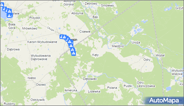 mapa Kąty gmina Karsin, Kąty gmina Karsin na mapie Targeo