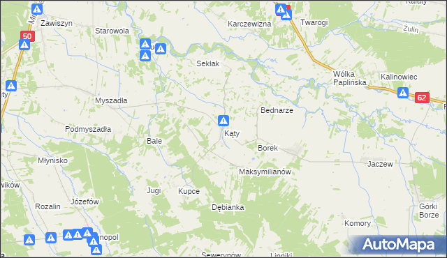 mapa Kąty gmina Korytnica, Kąty gmina Korytnica na mapie Targeo